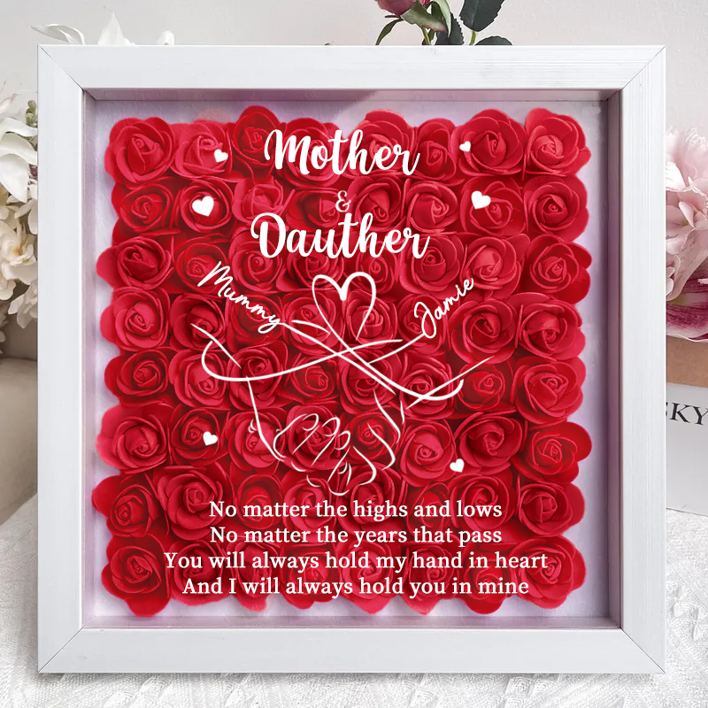 Personalised Flower Shadow Box, mother and daughter hand by hand
