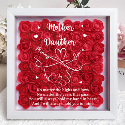 Personalised Flower Shadow Box, mother and daughter hand by hand