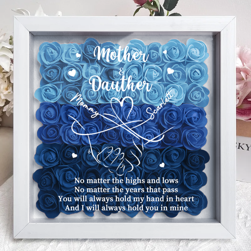 Personalised Flower Shadow Box, mother and daughter hand by hand