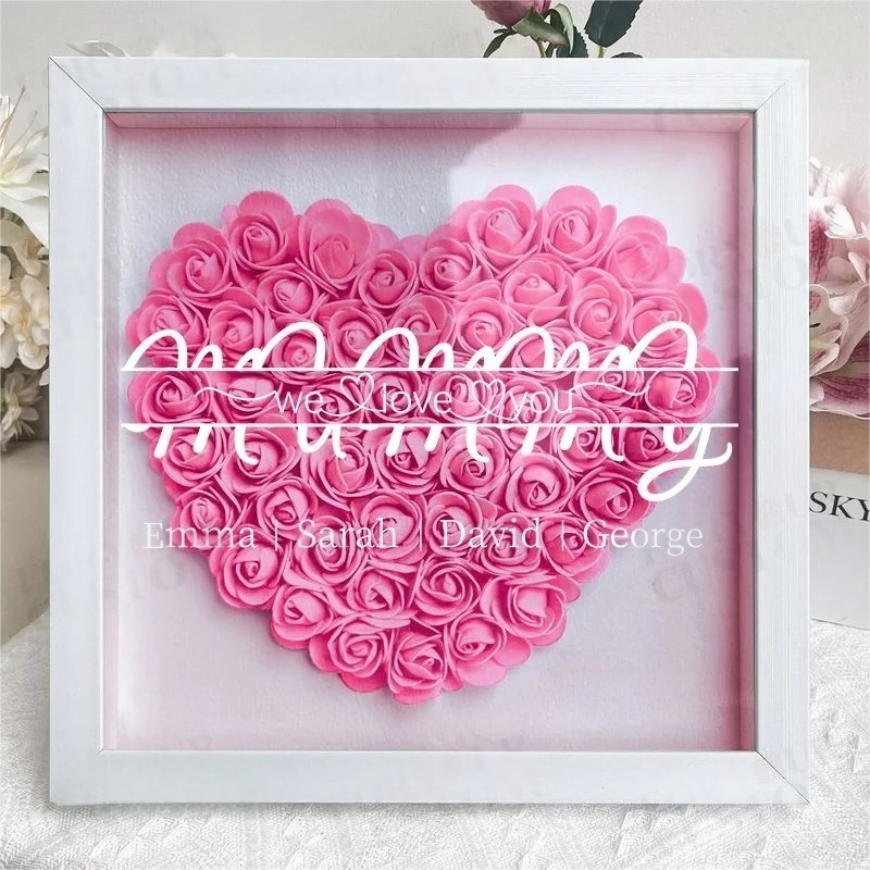 Mummy We Love You - Personalized Flower Shadow Box With Kid's Name