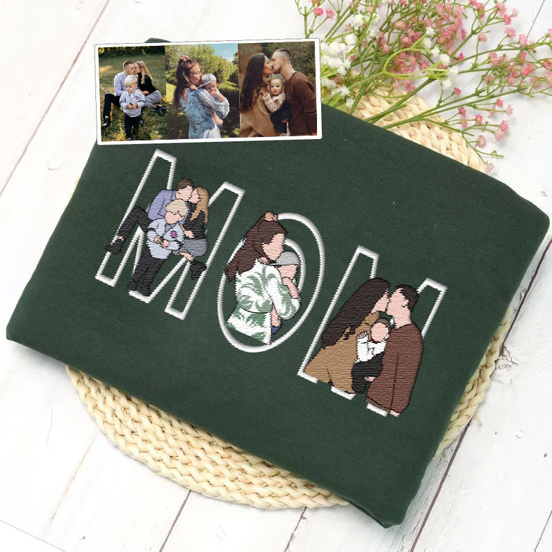 Custom Photo Portrait Embroidery Sweatshirt/Hoodie, Gift For Dad/Mama/Family