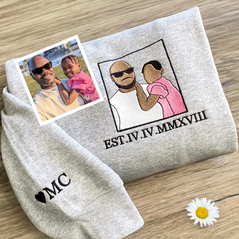 Custom Dad Hoodie - Embroidered Dad Portrait Sweatshirt From Picture