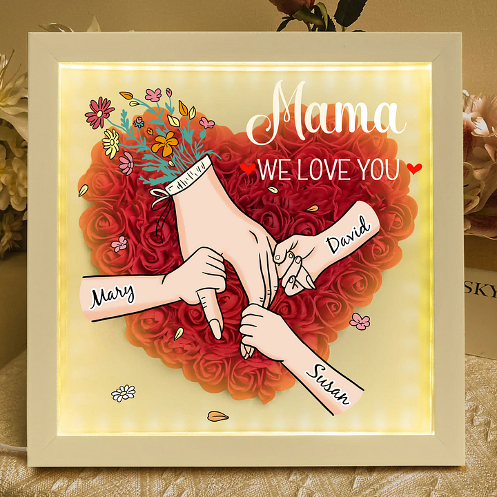 Family Love Blooms Forever - Personalized Flower Shadow Box with LED Light