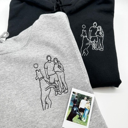 Custom Embroidered Hoodies for Couples – Matching Outline Portrait from Photo