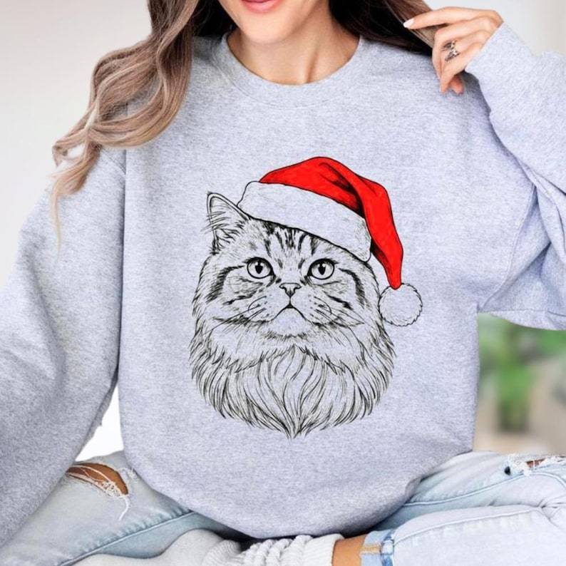 Custom Pet Christmas Sweatshirt - Personalized Dog/Cat Santa Hat Graphic Crewneck