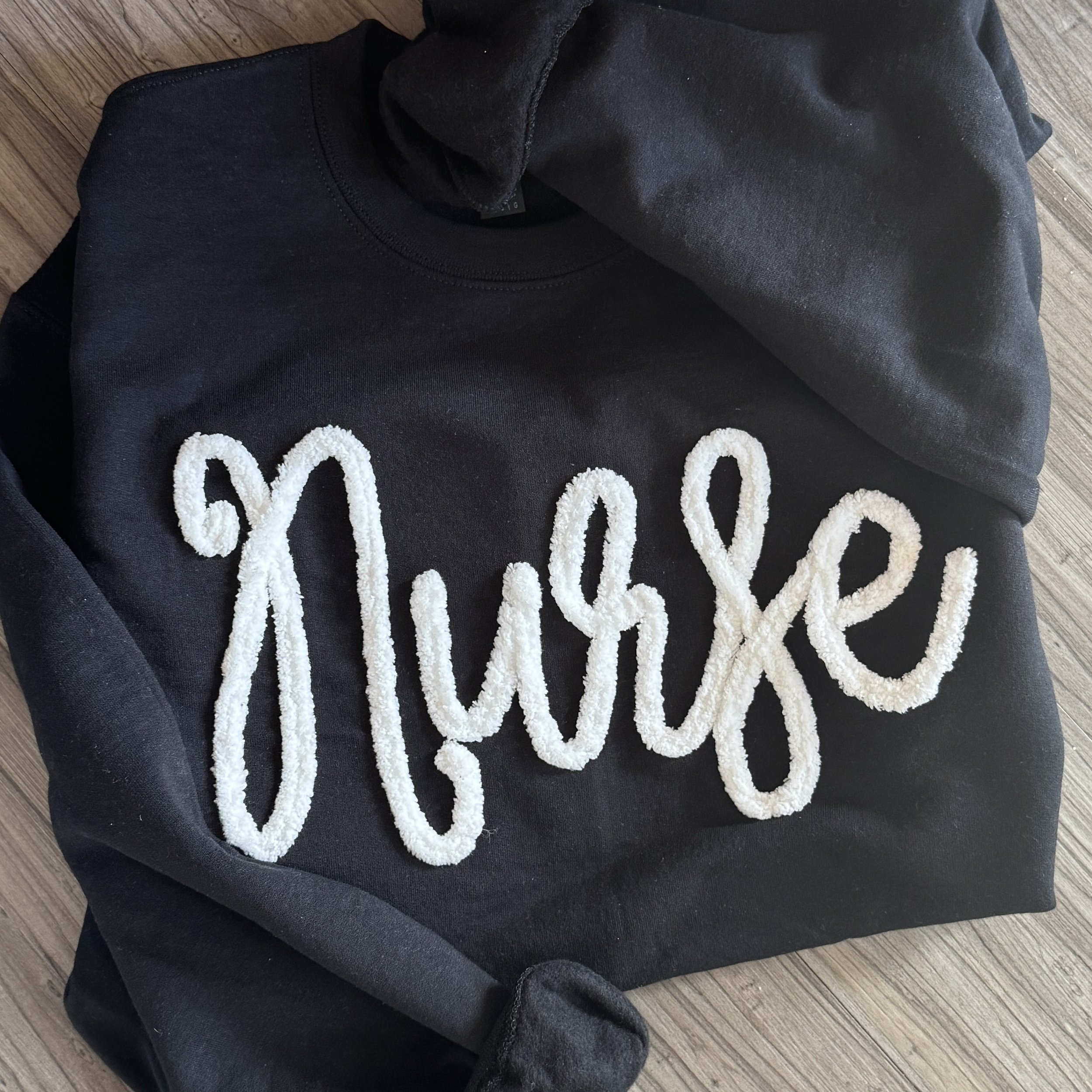 Custom Chenille Embroidered Sweatshirt With Option To Add Name On Sleeves