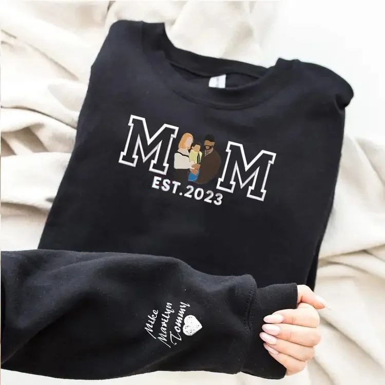 Custom Embroidered Portrait Sweatshirt Best Gift For Mom Popular Now
