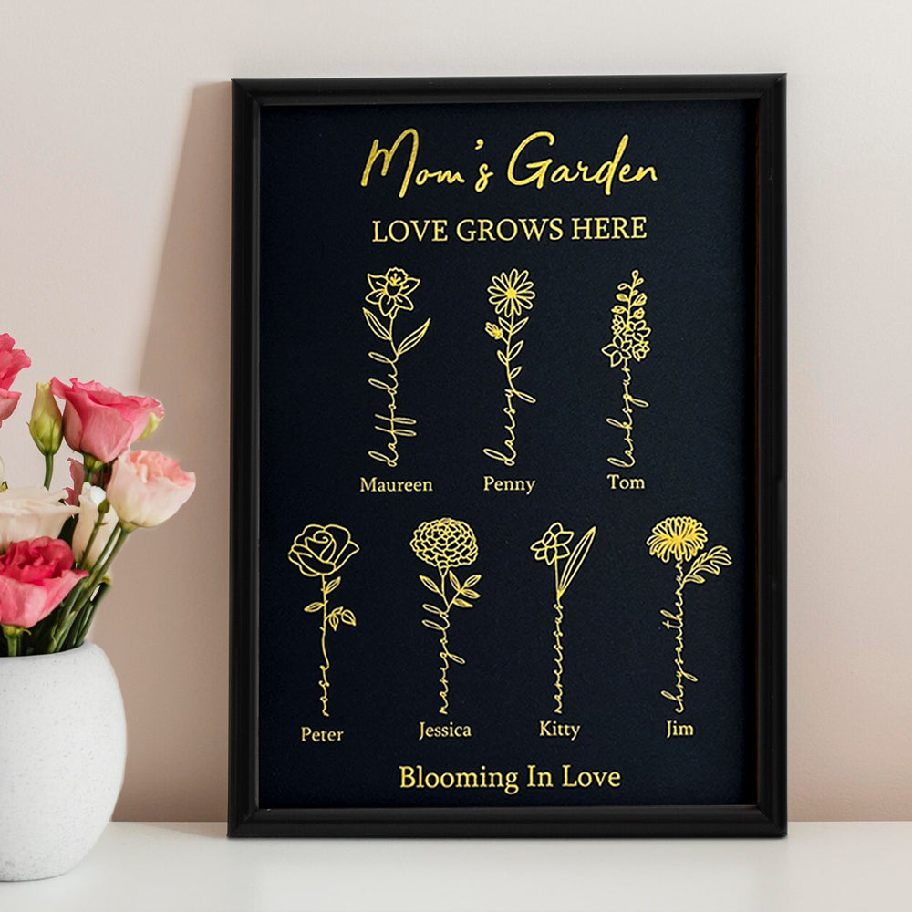 Hot Sale⭐️Custom Golden Foil Birth Flower Frame