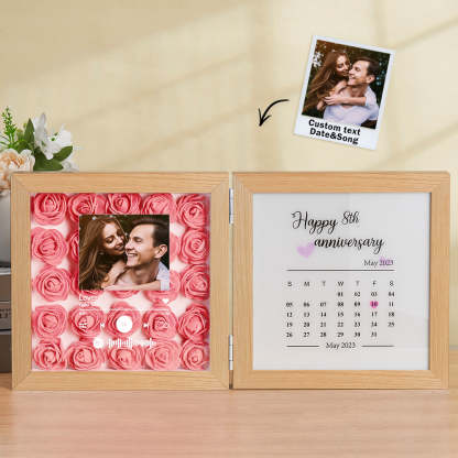 Personalized Photo Rose Flower Foldable Frame Custom Music Code Anniversary Gift for Couple