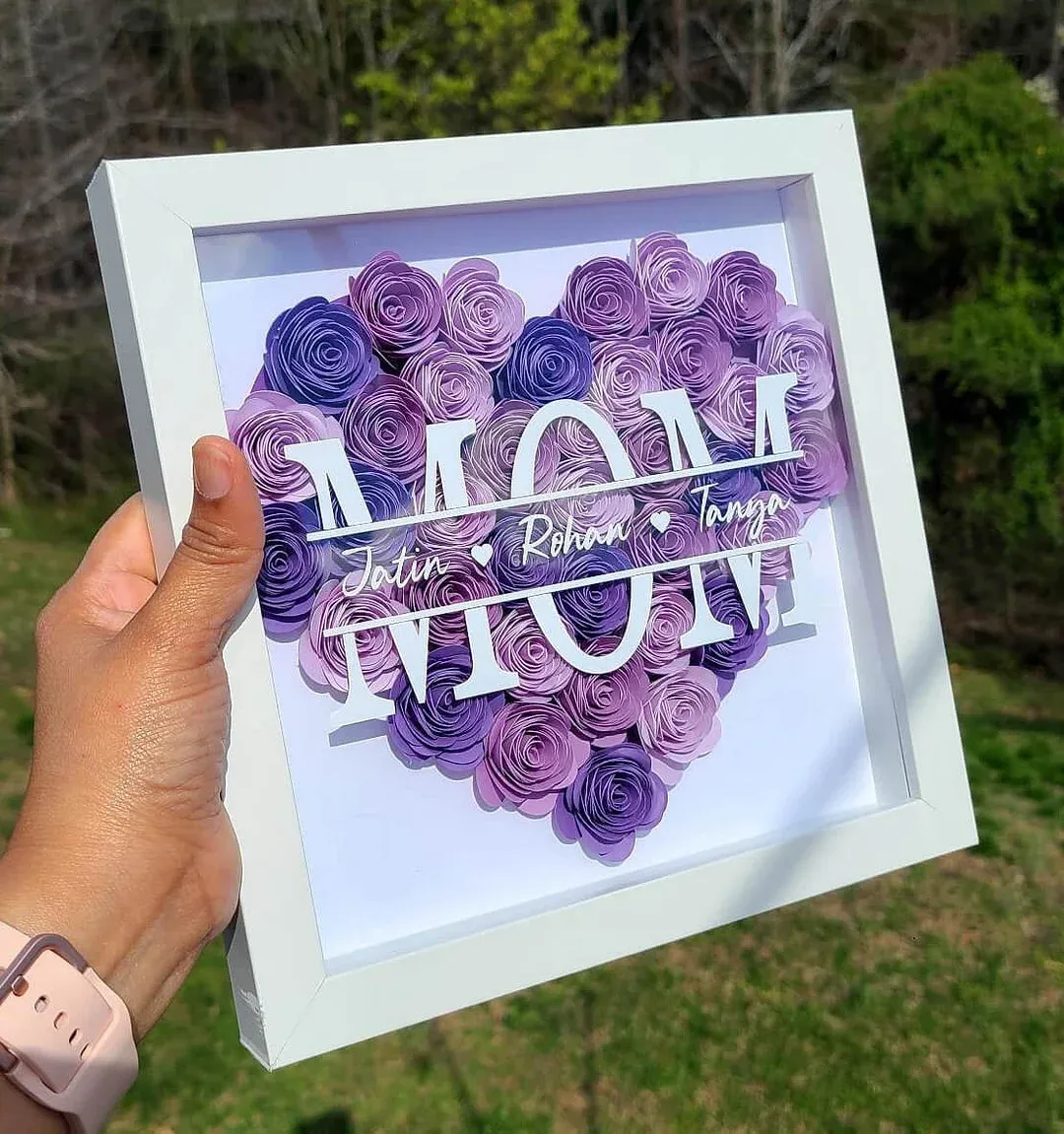 Custom Mom with Kids Name Frame Shadow Box - Perfect Mother's Day Gift with Adorable Little Hearts