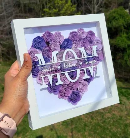 Custom Mom with Kids Name Frame Shadow Box - Perfect Mother's Day Gift with Adorable Little Hearts