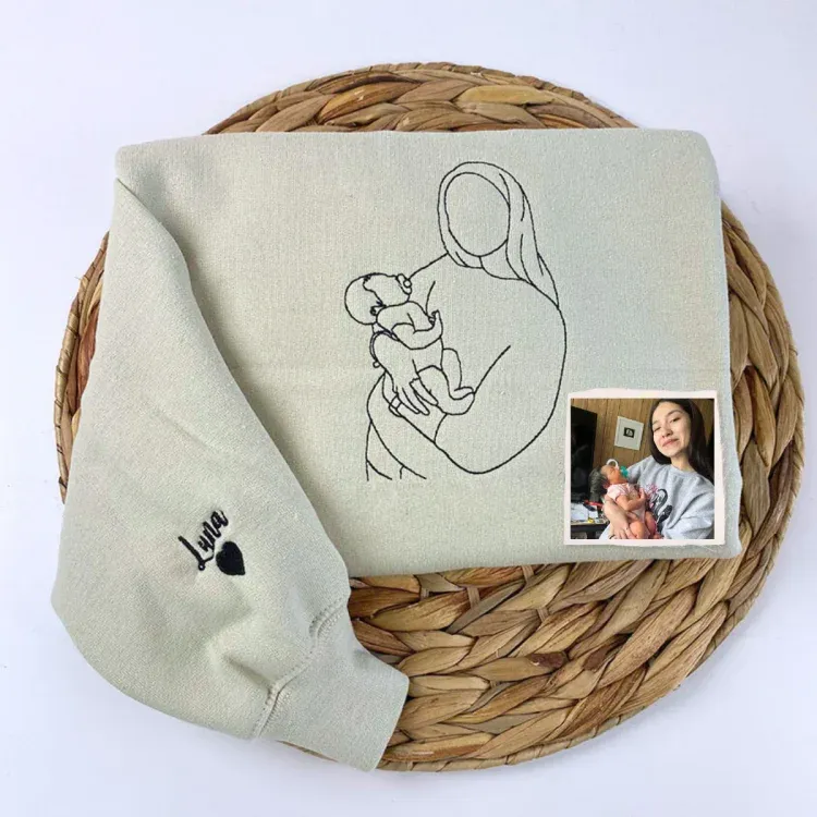 Custom Mama, Mom Portrait Embroidered T-shirt Sweatshirt