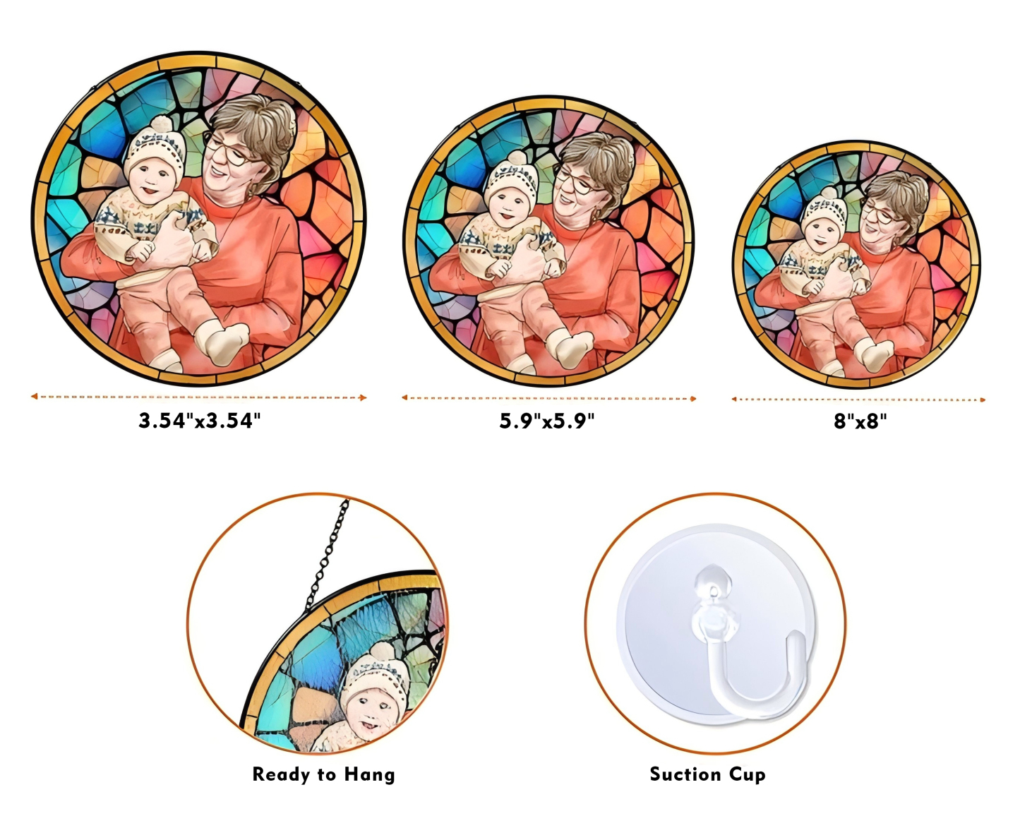 Personalized Grandma Portrait Suncatcher Window Hanging