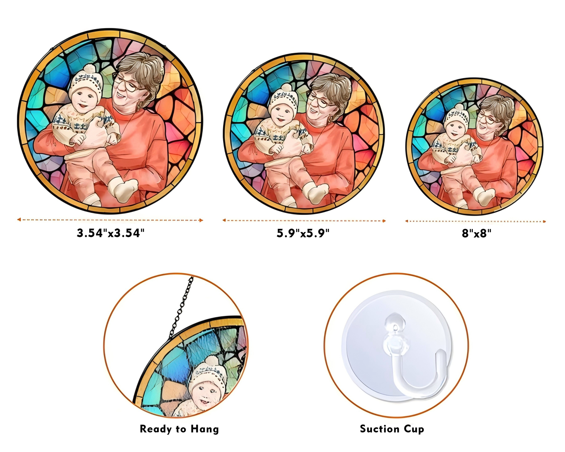 Personalized Grandma Portrait Suncatcher Window Hanging