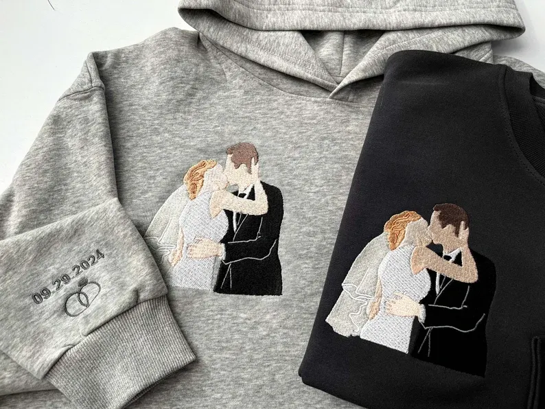 Custom Embroidered Portrait Sweatshirt - Couple & Family Hoodie Anniversary Gift