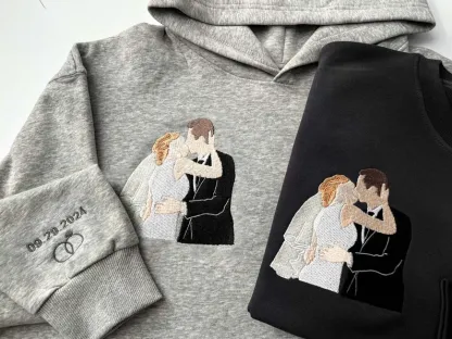 Custom Embroidered Portrait Sweatshirt - Couple & Family Hoodie Anniversary Gift