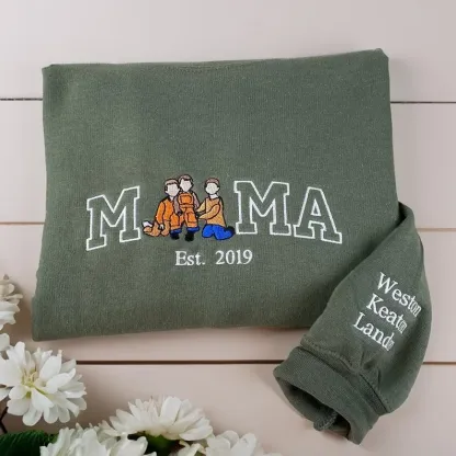 Embroidered Mum Sweatshirt with Photo, Mother's Day Gifts, Custom Embroidered Hoodie Mum and Kids Portrait Popular Now-Creatgifts