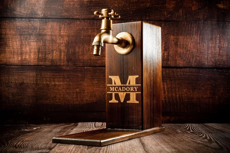 Personalized Wooden Whiskey Dispenser, Engraved Liquor Dispenser, Bar, Home Bar, Pub and Pub Shed, Wine, Vodka, Bourbon, Wood Drink Fountain-Creatgifts