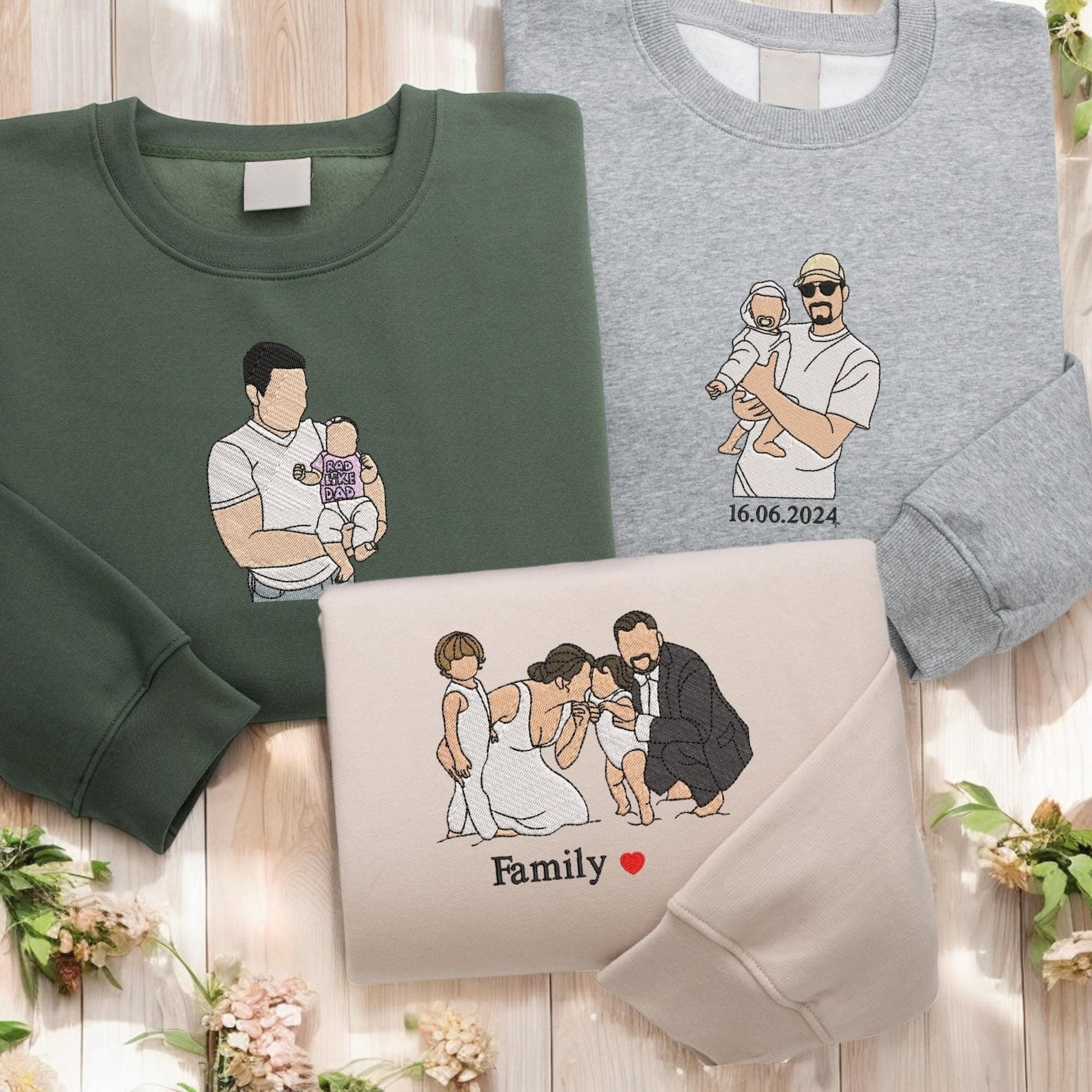 Custom Embroidered Portrait Sweatshirt – Personalized Family Gift for Dad & Mom
