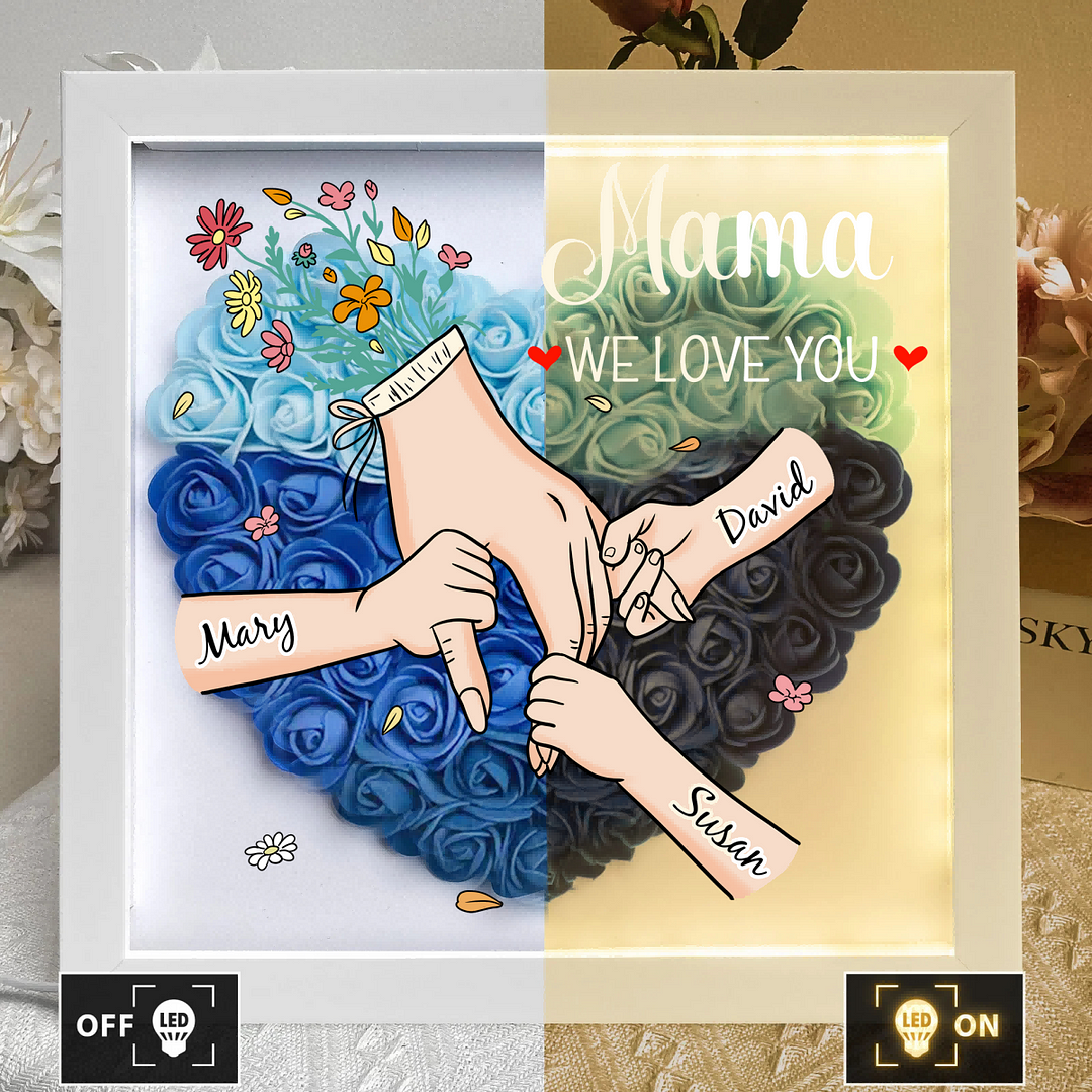 Family Love Blooms Forever - Personalized Flower Shadow Box with LED Light