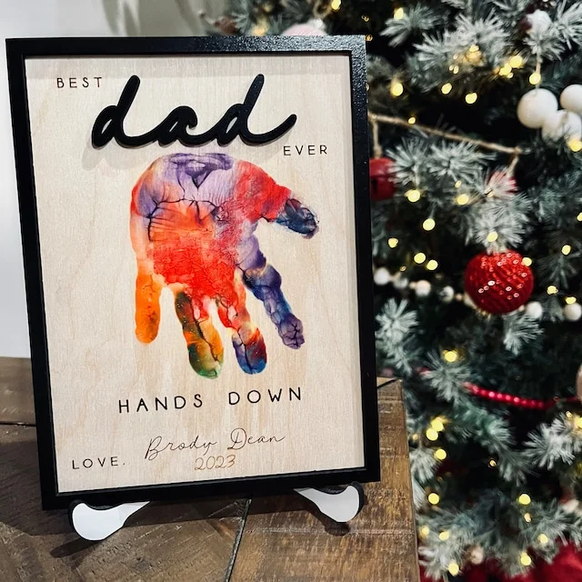 Personalized Engraved Celebrate Dad with Handprints Wooden Sign