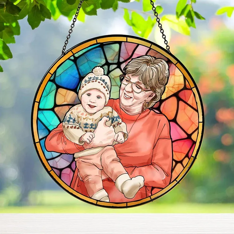 Personalized Grandma Portrait Suncatcher Window Hanging