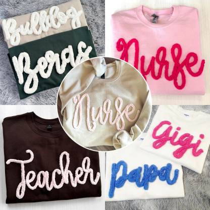 Custom Chenille Embroidered Sweatshirt With Option To Add Name On Sleeves