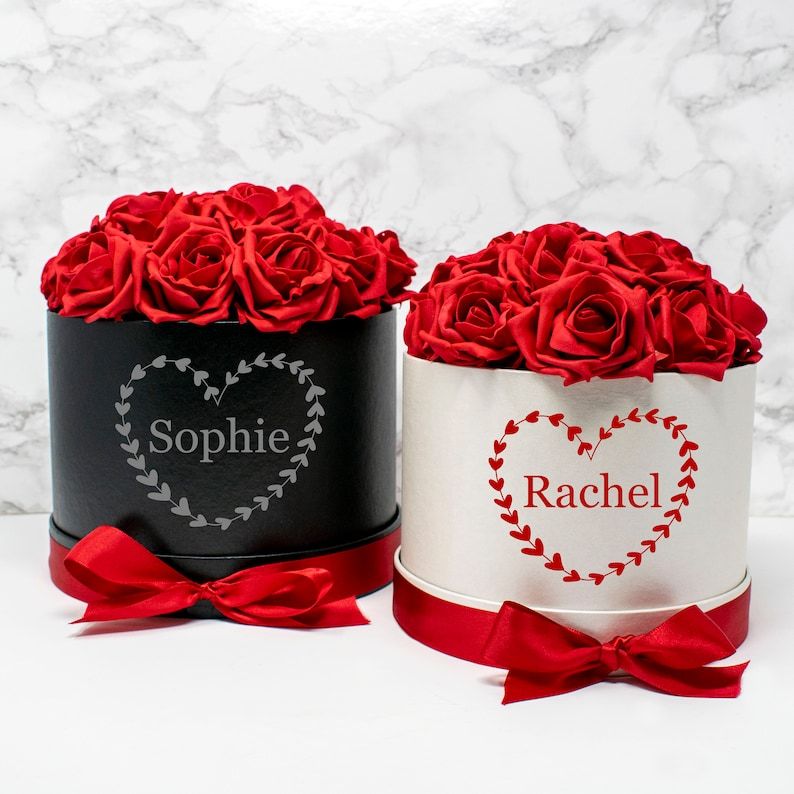 🌹Luxury Monogram Valentines Flower Box, Gifts for Valentines, Galentines Day Gift, Red Rose Box, Home Decor Gift, Bridesmaid Flowers-Creatgifts