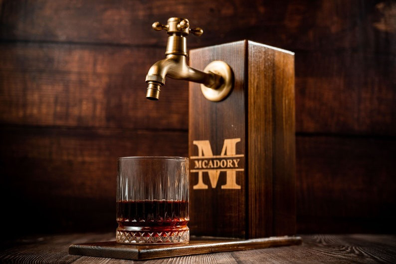 Personalized Wooden Whiskey Dispenser, Engraved Liquor Dispenser, Bar, Home Bar, Pub and Pub Shed, Wine, Vodka, Bourbon, Wood Drink Fountain-Creatgifts