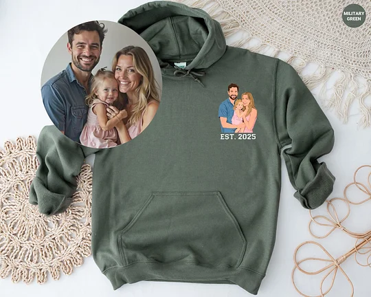 🔥 Custom Painted Color Silhouette Portrait Family Sweatshirt - Dad & Mom Photo Hoodie, Gift for Father's Day