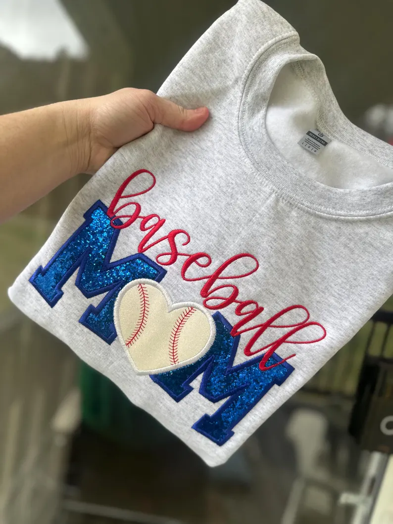 BASEBALL Mom Glitter Applique Sweatshirt || School Spirit Wear || Game Day || High School || College || Personalized || Embroidered