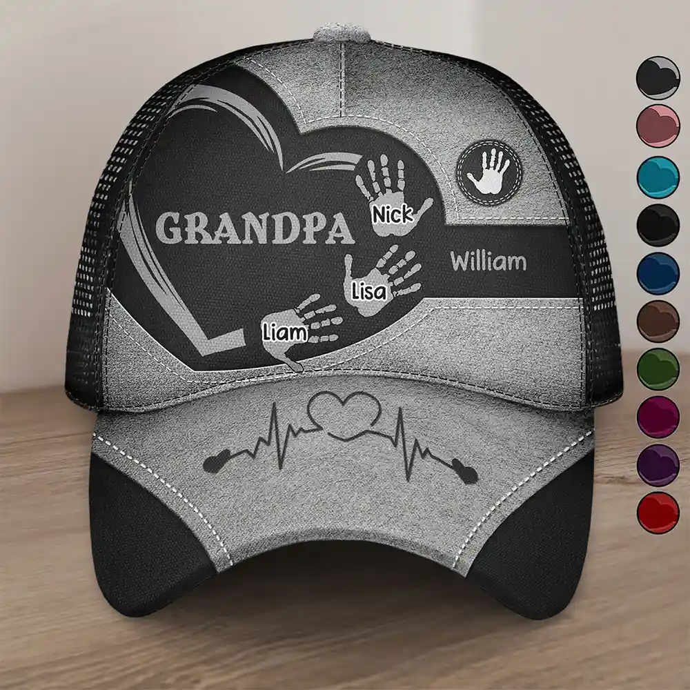 Grandpa Dad Kids Handprints - Personalized Classic Cap