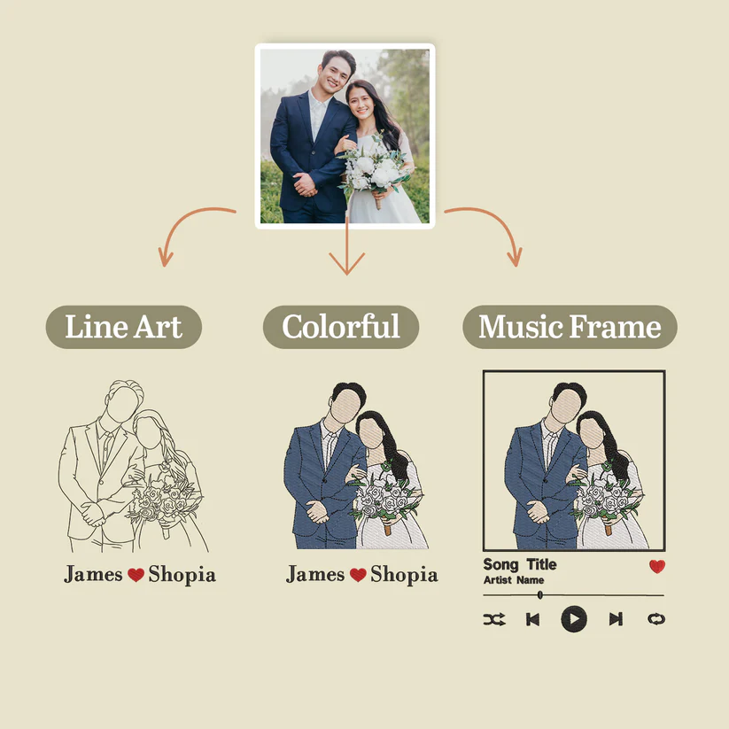 Custom Embroidered Sweatshirt Portrait Couple Family Gift