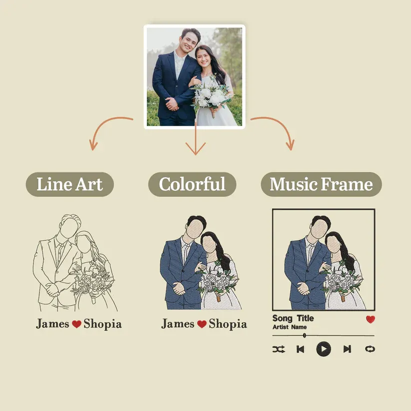 Custom Embroidered Sweatshirt Portrait Couple Family Gift