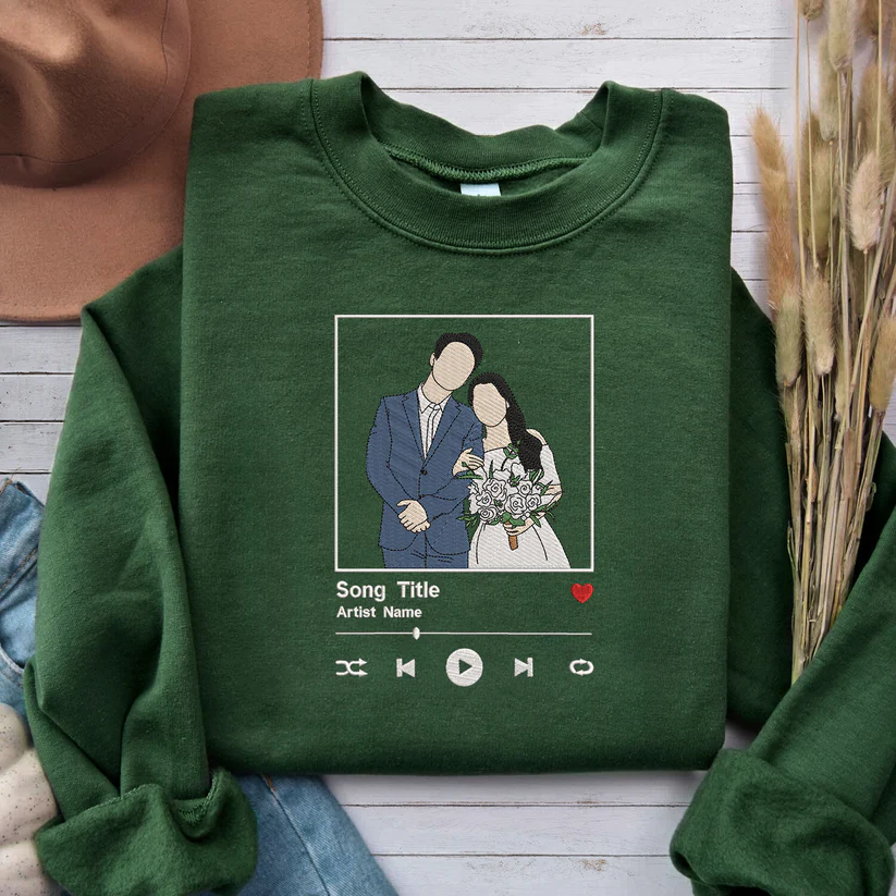 Custom Embroidered Sweatshirt Portrait Couple Family Gift