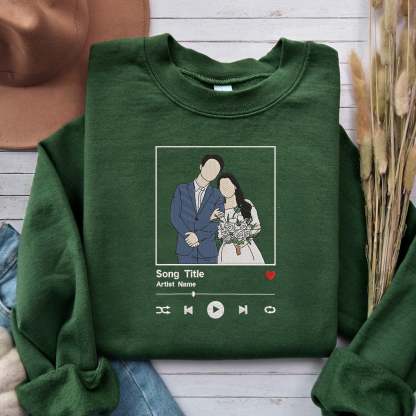 Custom Embroidered Song Album Cover Sweatshirt, Custom Embroidered Portrait from Photo Sweatshirt, Couple Portrait-Creatgifts