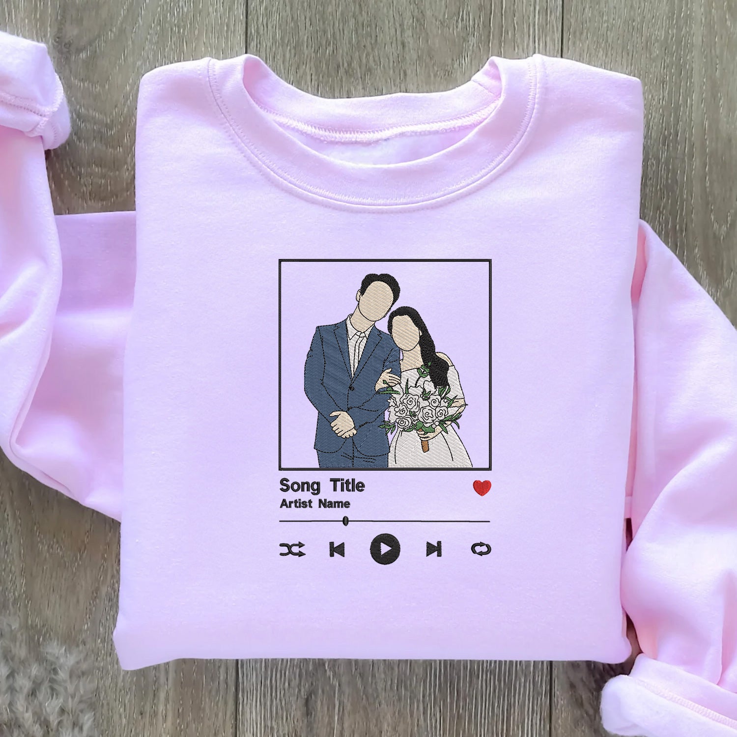 Custom Embroidered Song Album Cover Sweatshirt, Custom Embroidered Portrait from Photo Sweatshirt, Couple Portrait-Creatgifts