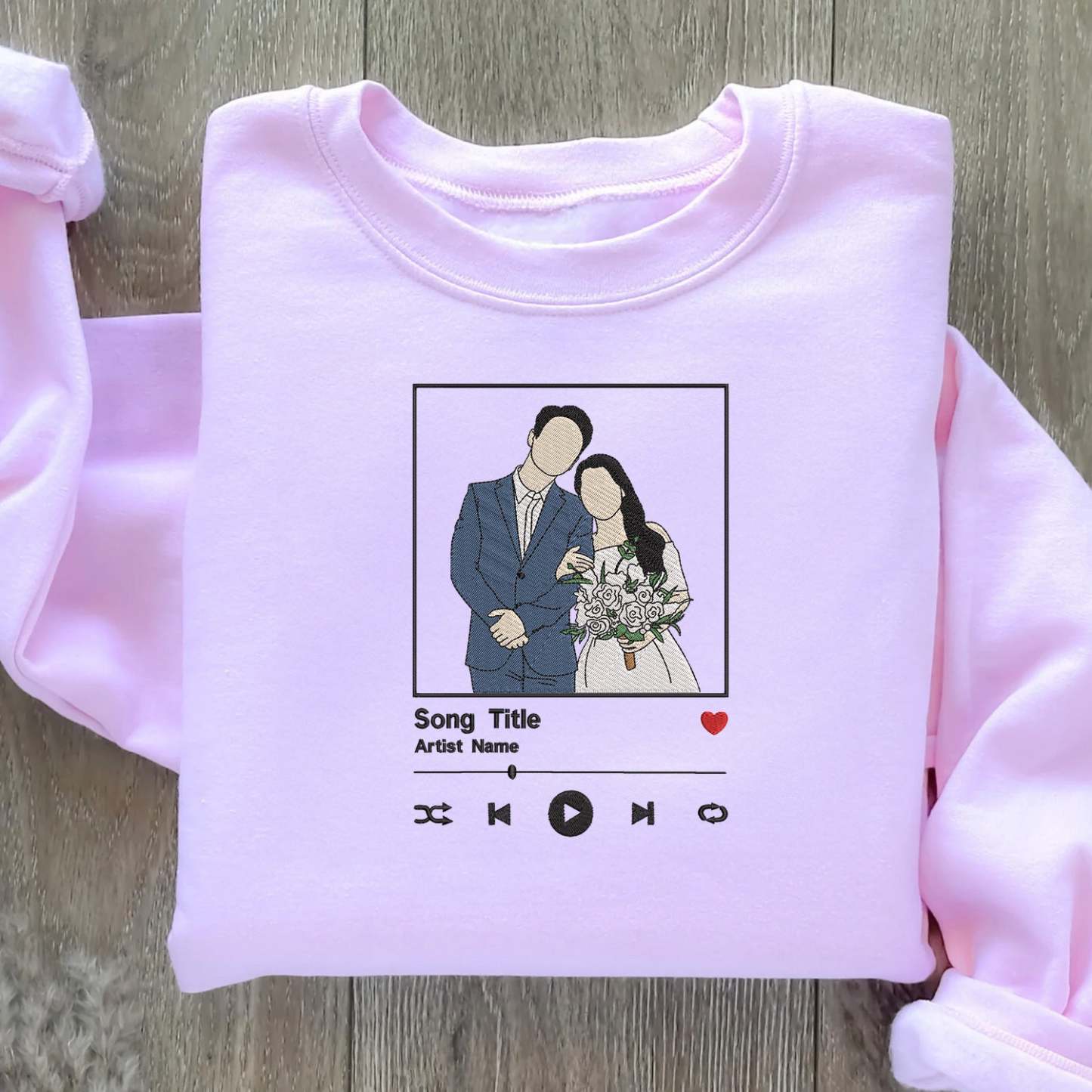 Custom Embroidered Song Album Cover Sweatshirt, Custom Embroidered Portrait from Photo Sweatshirt, Couple Portrait-Creatgifts