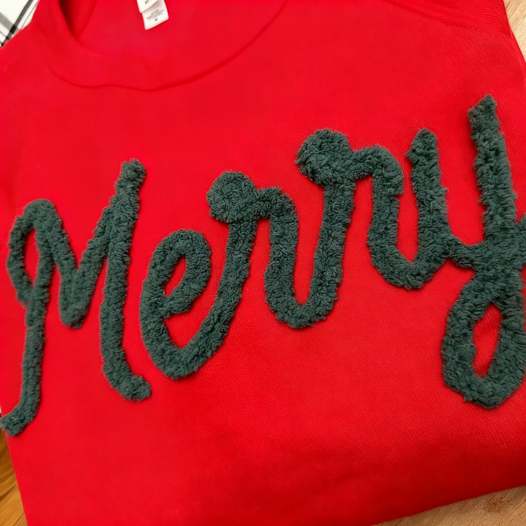 Custom Chenille Yarn Embroidered Merry Sweatshirt