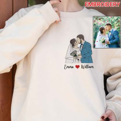 Custom Embroidered Portrait Sweatshirt from Photo, Custom Portrait Sweatshirt, Couple Portraits, Portrait from Photo, Wedding Gift, Engagement Gift-Creatgifts