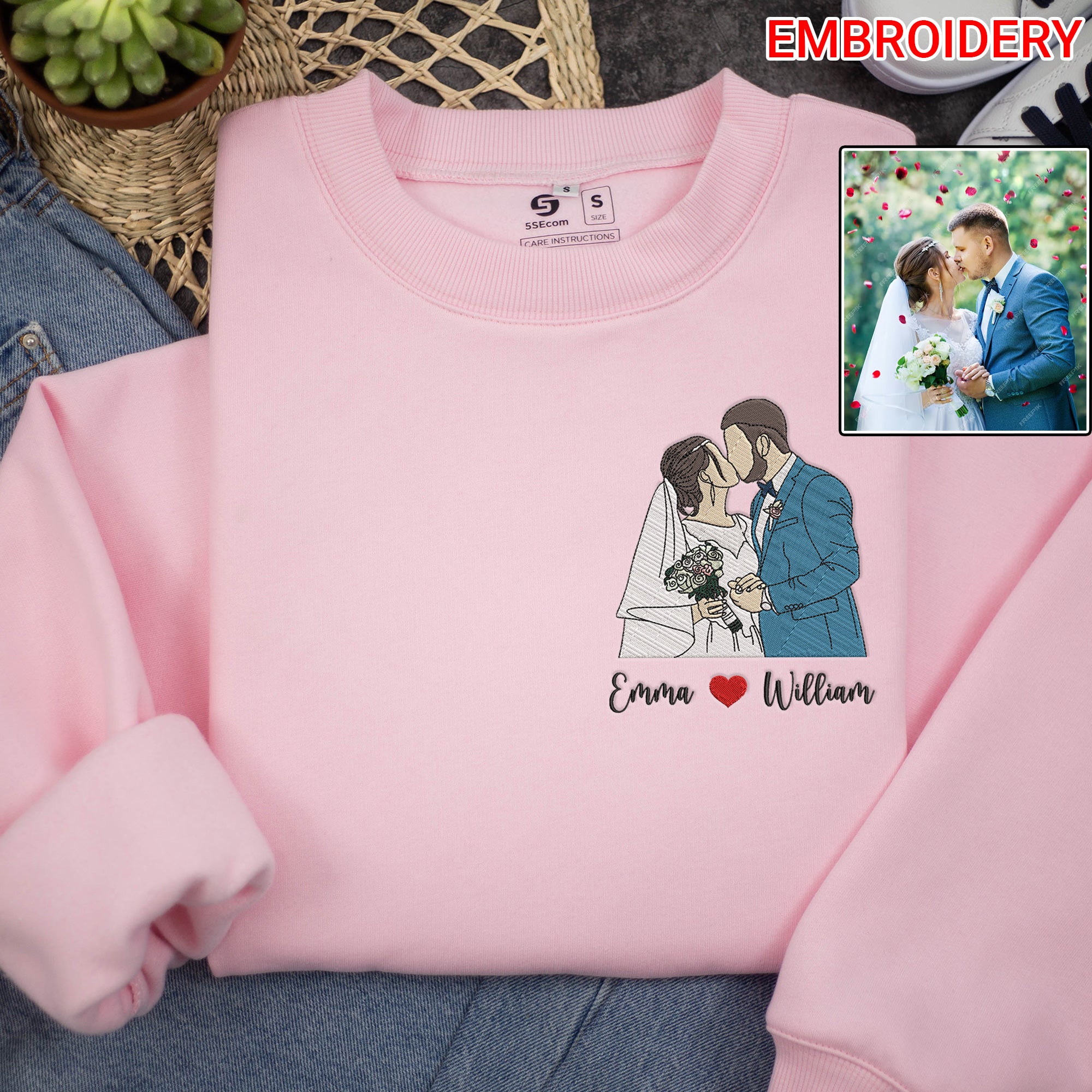Custom Embroidered Portrait Sweatshirt from Photo, Custom Portrait Sweatshirt, Couple Portraits, Portrait from Photo, Wedding Gift, Engagement Gift-Creatgifts