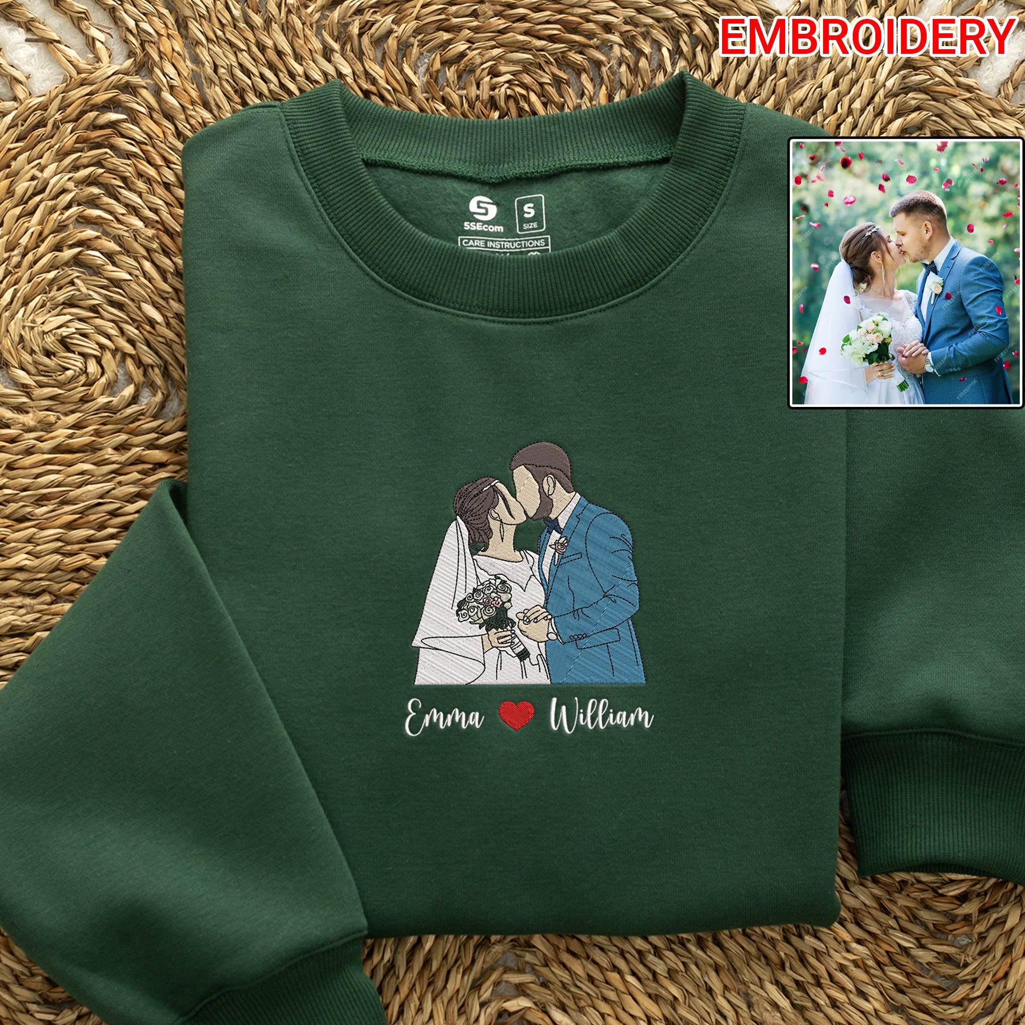 Custom Embroidered Portrait Sweatshirt from Photo, Custom Portrait Sweatshirt, Couple Portraits, Portrait from Photo, Wedding Gift, Engagement Gift-Creatgifts