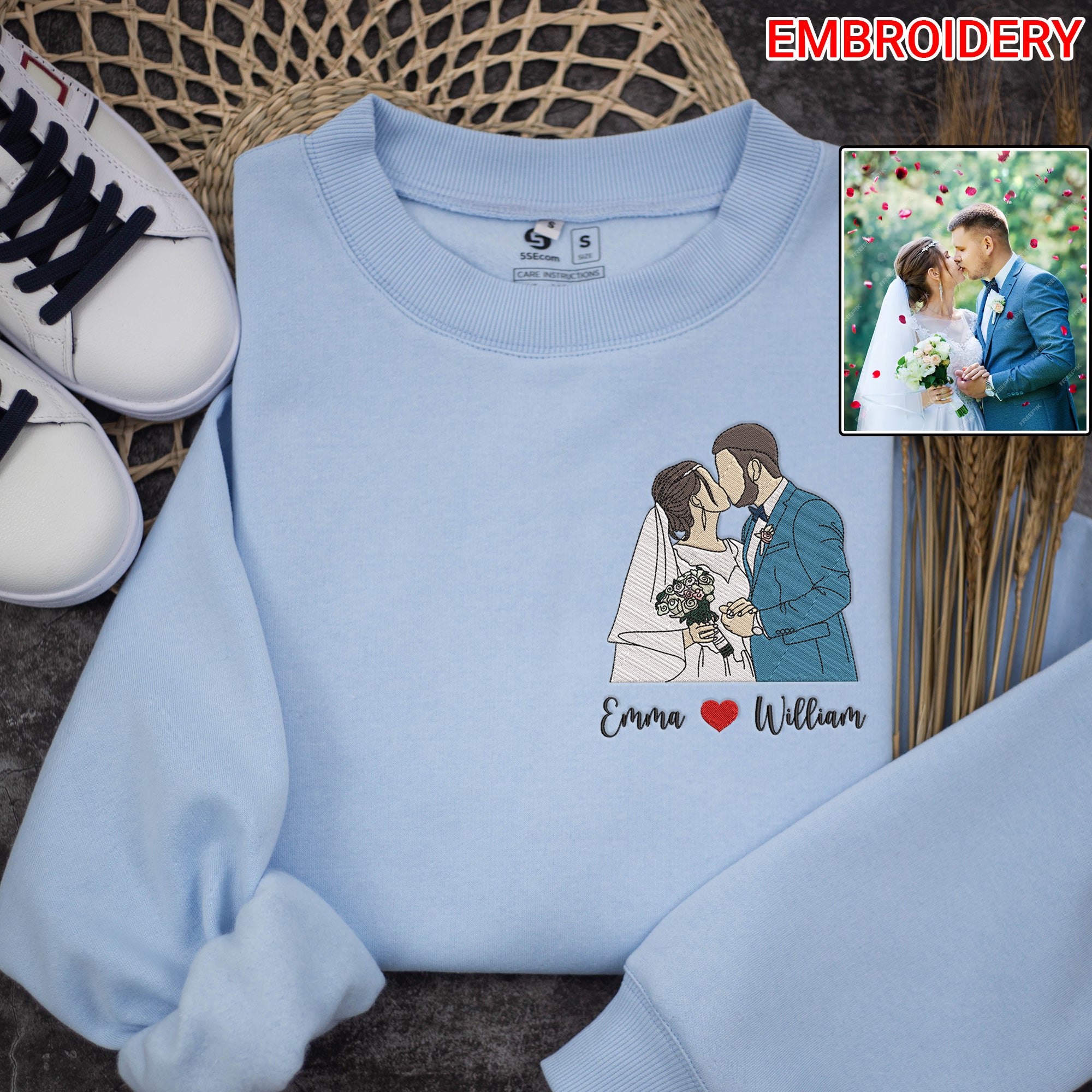 Custom Embroidered Portrait Sweatshirt from Photo, Custom Portrait Sweatshirt, Couple Portraits, Portrait from Photo, Wedding Gift, Engagement Gift-Creatgifts