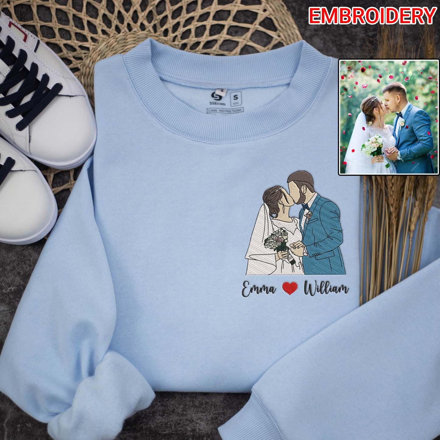 Custom Embroidered Portrait Sweatshirt from Photo, Custom Portrait Sweatshirt, Couple Portraits, Portrait from Photo, Wedding Gift, Engagement Gift-Creatgifts