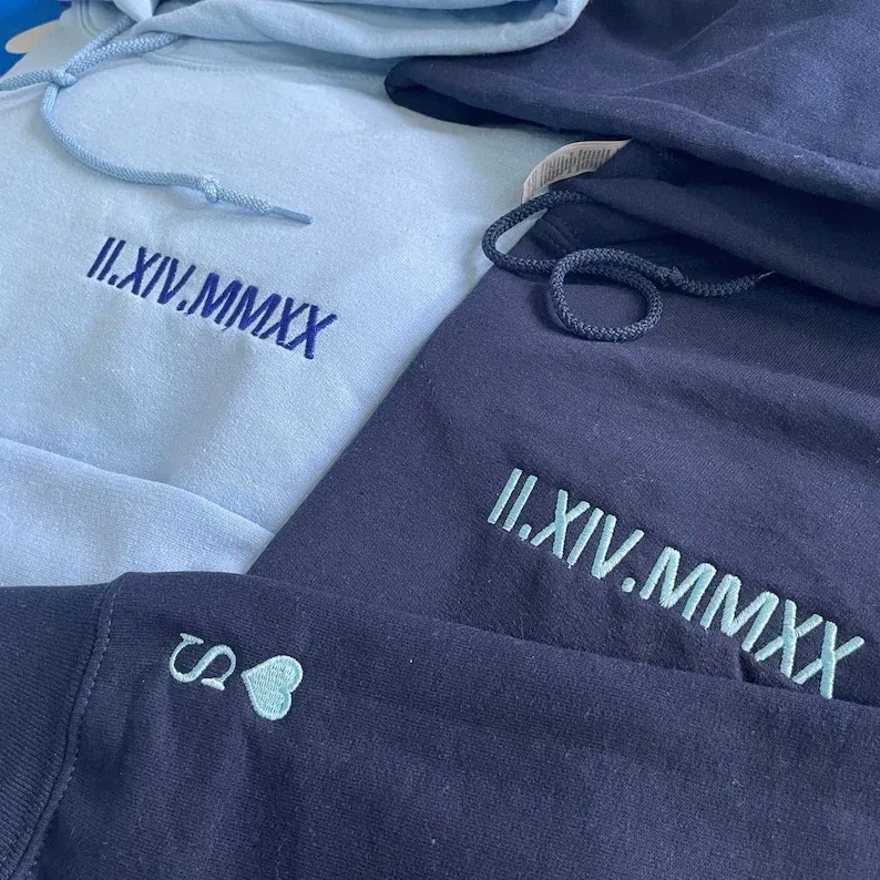Custom Embroidered Roman Numeral Date Couple's Crewneck - Buy 2 Get Free Shipping
