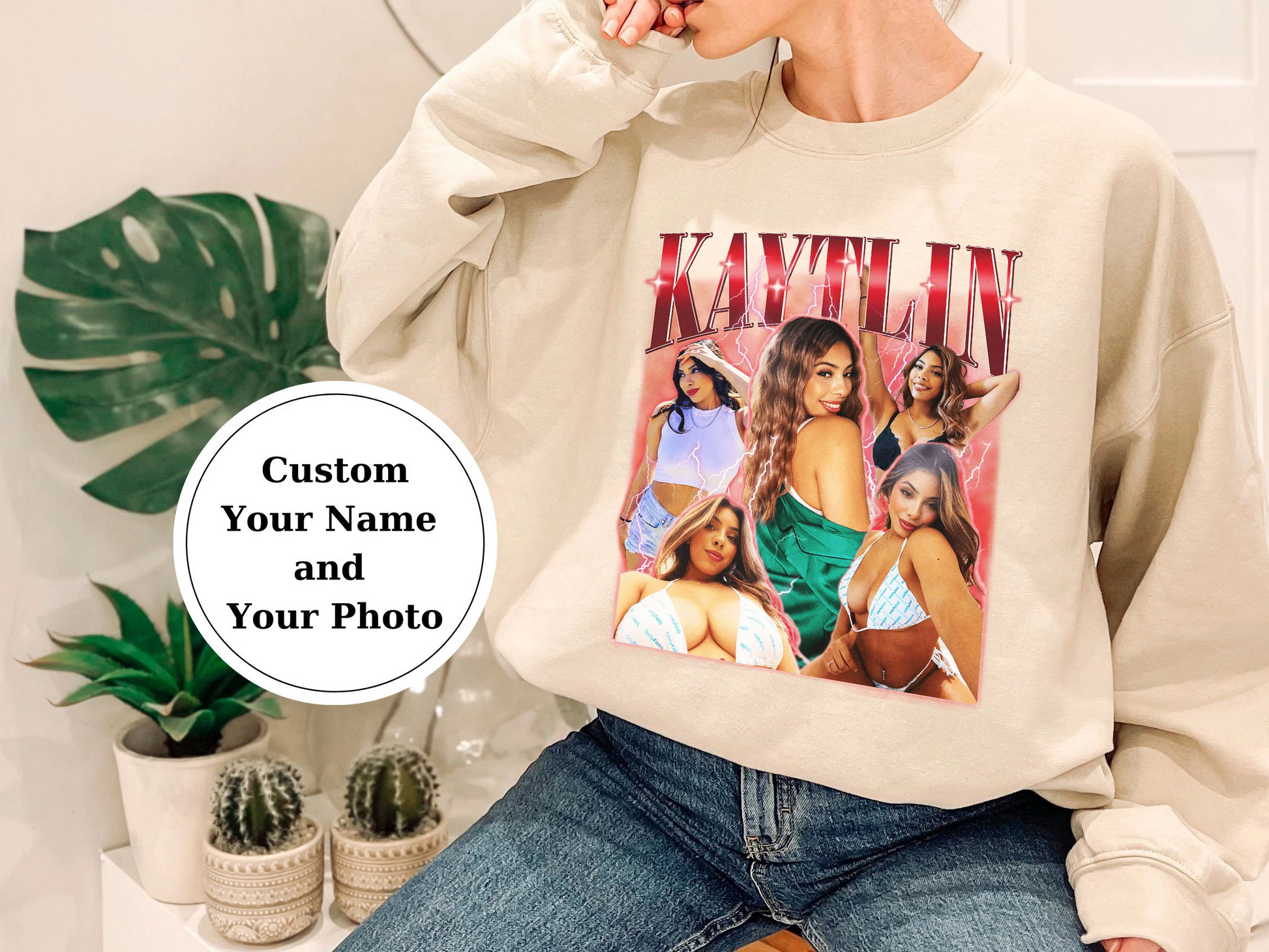 Custom Your Photo and Your Name Crewneck, Personalized Vintage Style Sweatshirts, Birthday Gift