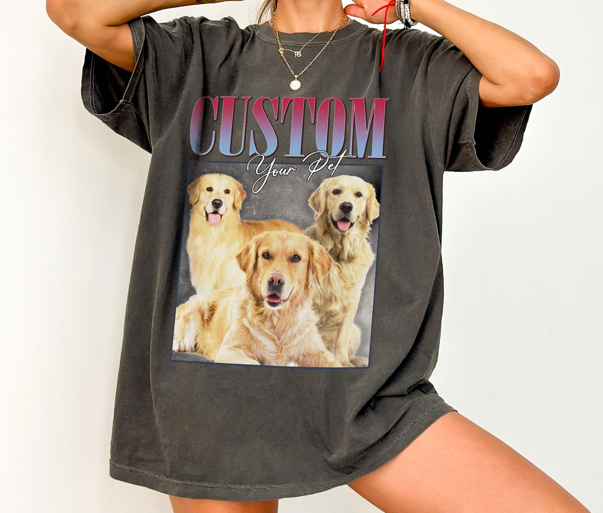 Custom Your Pet Photo T-Shirt, Comfort Color Personalized Vintage Style T-Shirts