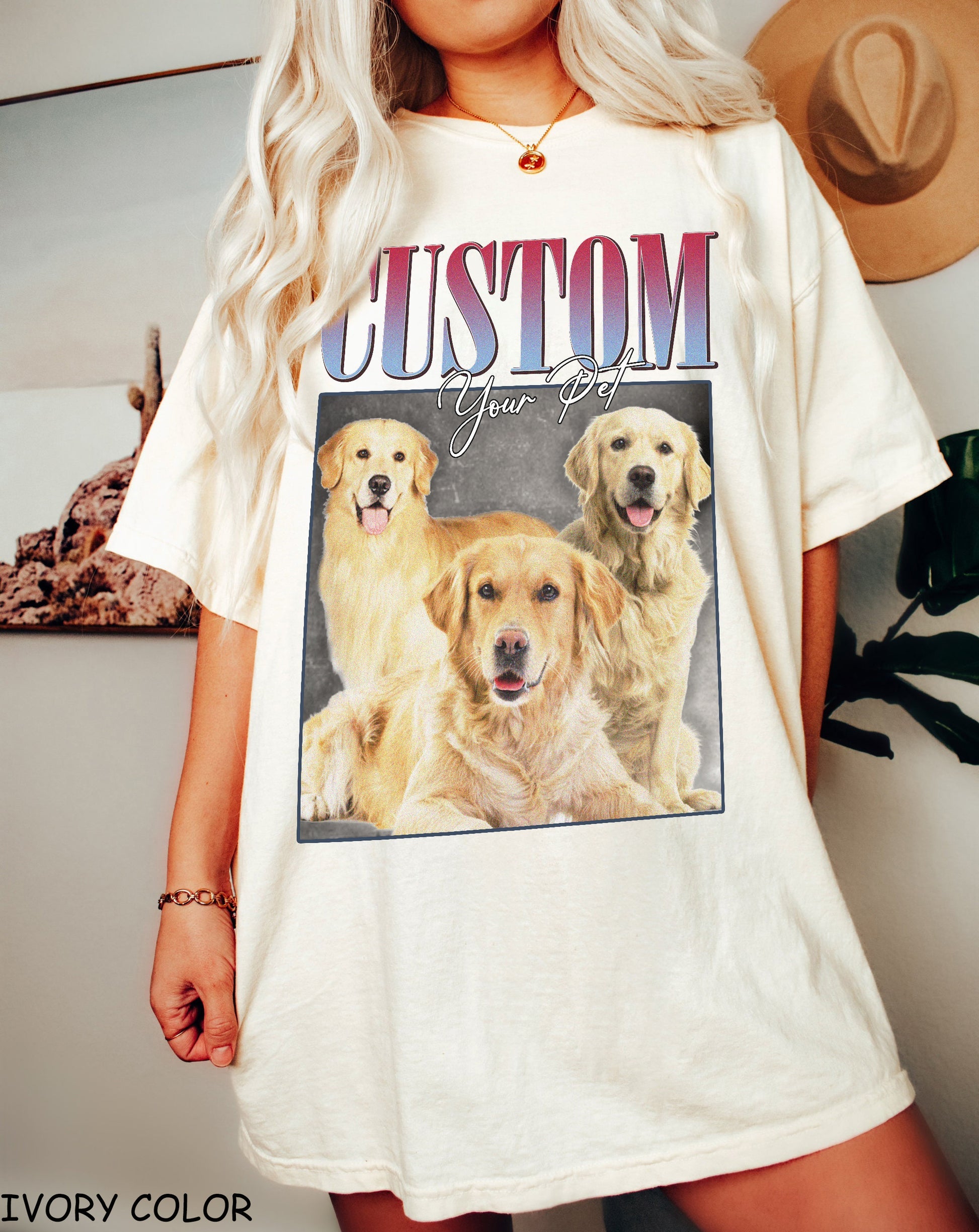 Custom Your Pet Photo T-Shirt, Comfort Color Personalized Vintage Style T-Shirts