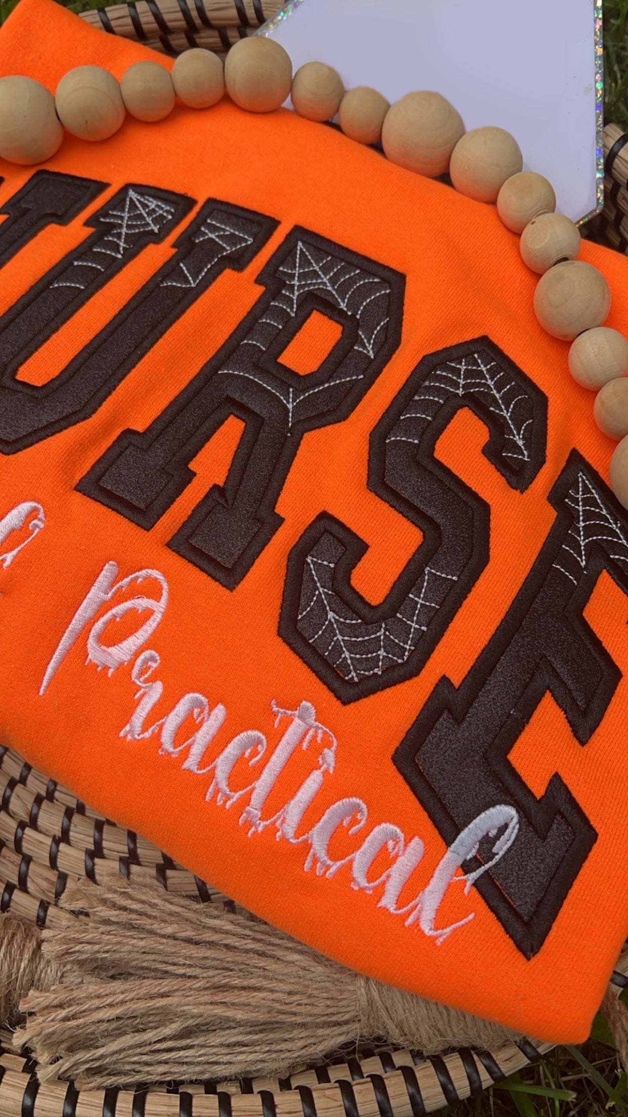 Custom Glitter Halloween Embroidered Nurse Crewneck