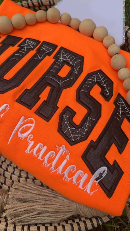 Custom Glitter Halloween Embroidered Nurse Crewneck